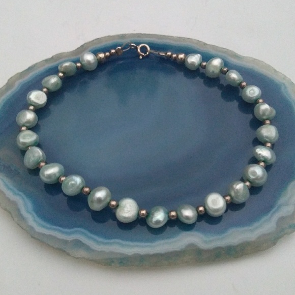 VINTAGE Sterling Silver BeaUtiful Blue Freshwater Pearl Bracelet *SaLe PrIce* - Picture 2 of 8